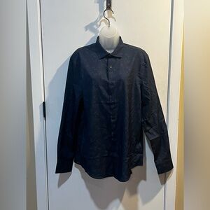 Perry Ellis Motion Navy Jacquard Floral Button-Down